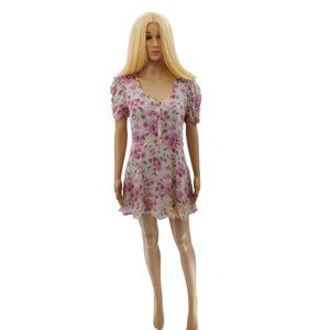 LoveShackFancy Cora Silk Floral Puff Sleeve Mini Dress (Size S)